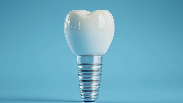 3D macro animation of dental implant with ceramic crown