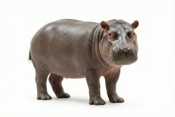 Obraz premium Baby hippopotamus standing on white background