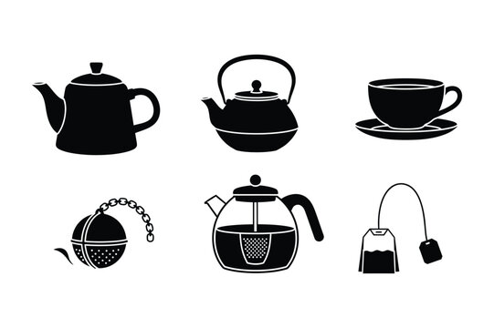 Tea and Coffee Utensils Icons Set Vector Graphics