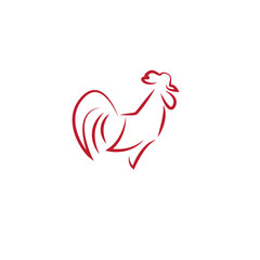 Rooster logo vector with minimalist red brush strokes forming the silhouette of a proud cockerel © UVAconcept