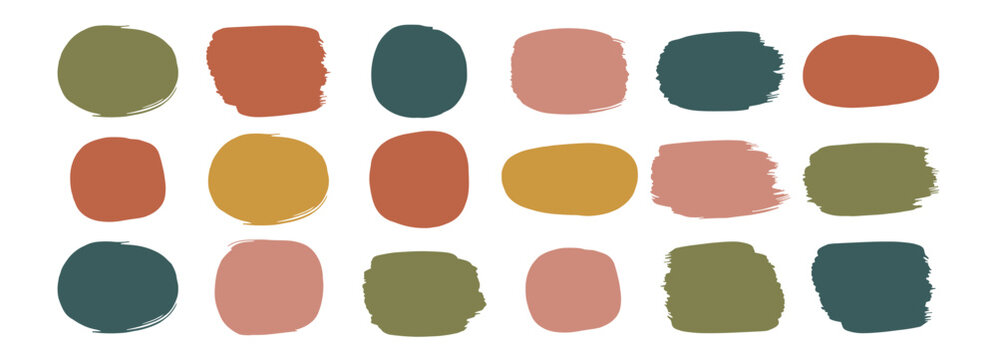Muted tone paint swatch shapes set, hand painted abstract blobs isolated on transparent background