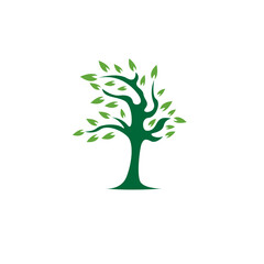 Tree logo vector featuring a vibrant green leafy canopy and a solid trunk in a clean, organic style.