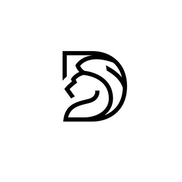 Lion head stylized within a capital letter d shaped logo vector