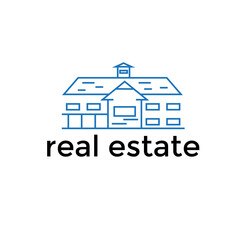 House building in blue line style for real estate logo vector