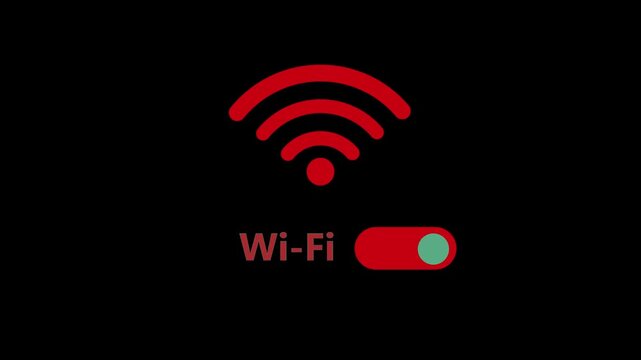 Red Wi- Fi symbol and toggle switch indicating Wi- Fi is off on a black background with the text Wi- Fi in red Keywords: wifi symbol, wifi off, toggle switch, red, black background, internet