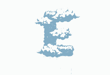 Obraz premium Creative Artwork of Letter E Shaped from Puffy Clouds Drifting Gently in a Clear Blue Sky with Soft Raindrops Falling Below