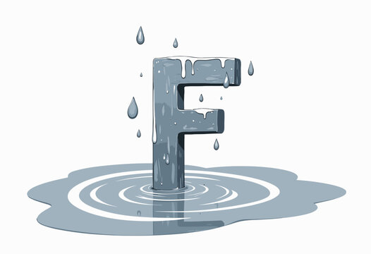 An artistic depiction of the letter F submerged in a pool of splashing water, surrounded by droplets emphasizing a theme of fluidity and refreshment