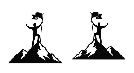 Two figures celebrating victory atop mountain peaks a striking silhouette © MDHOJAIFA