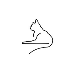 Lying cat silhouette in black line style for pet shop logo vector