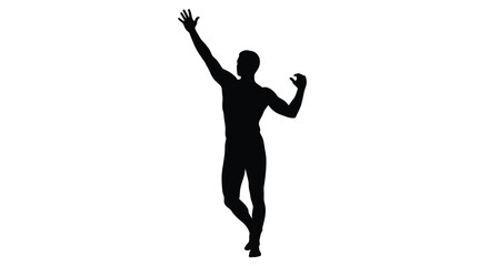 A joyful figure raises an arm in celebration a striking silhouette © asma