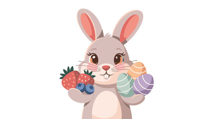 A charming Easter bunny holding vibrant eggs and fresh berries.