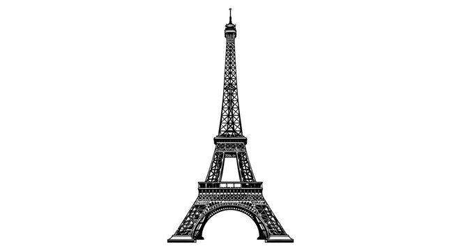 A stylized black and white illustration of the eiffel tower in paris france