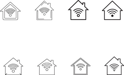 Vector minimalist smart home WiFi icons for IoT and automation systems,smart building connectivity symbols