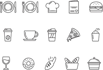 Vector minimalist restaurant and cafe outline icons for menu,restaurant outline icons