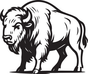 Obraz premium Minimalist line art illustration showcasing a majestic buffalo on a clean white background