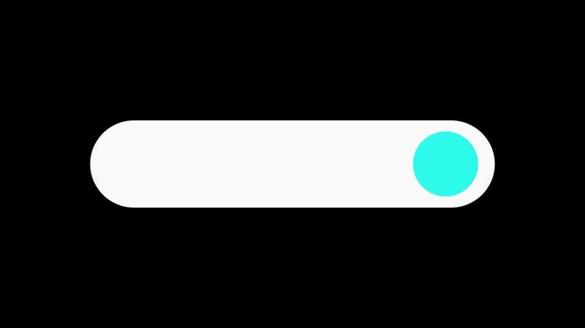 A rounded rectangular toggle switch or slider control with a pale pink background and a bright cyan circular button on a black background representing user interface
