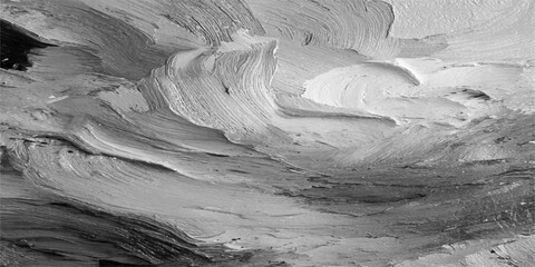 An abstract winter landscape features a textured old wood background merging with an old stone wall and frozen white ice over black mountain rock © Jisan