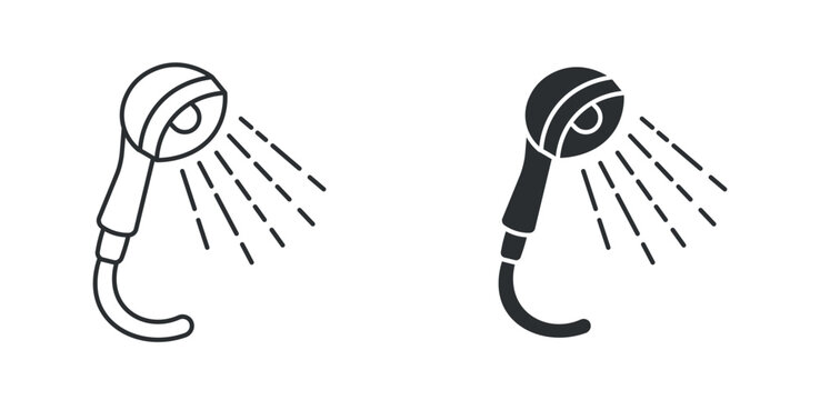 Shower head icon set, bathroom water spray symbol, hygiene plumbing vector illustration
