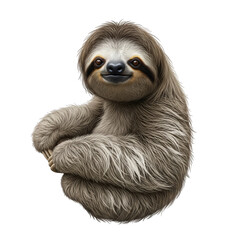 Fototapeta premium A cute and cuddly sloth sitting comfortably with its arms wrapped around itself isolated on transparent background