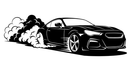 Black sports car drifting leaving a trail of smoke in a stylized illustration © Meem