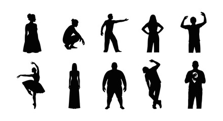 Silhouettes of diverse people in various poses against a white background © Meem