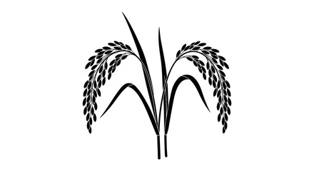 Naklejka premium Black and white illustration of rice stalks with grains and leaves
