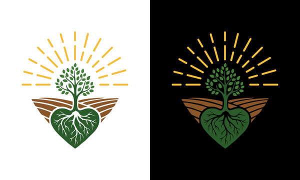 Tree with Roots and Wings Logo Design on Dual Backgrounds