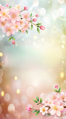 Obraz premium Soft Pastel Floral Background With Delicate Pink Blossoms And Elegant Bokeh Light Effects. Romantic Spring Composition With Copy Space For Wedding Invitations, Greeting Cards And Premium Marketing