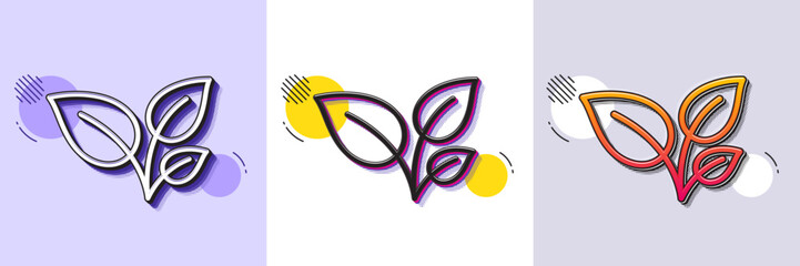 Naklejka premium Leaves line icon. Halftone dotted pattern. Gradient icon with grain shadow. Grow plant leaf sign. Environmental care symbol. Line leaves icon. Various designs. Vector