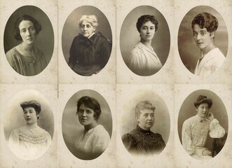 RACCOLTA DI FOTOGRAFIE ANTICHE DI DONNE IN POSA ALL'INTERNO DI CORNICI OVALI © blantiag