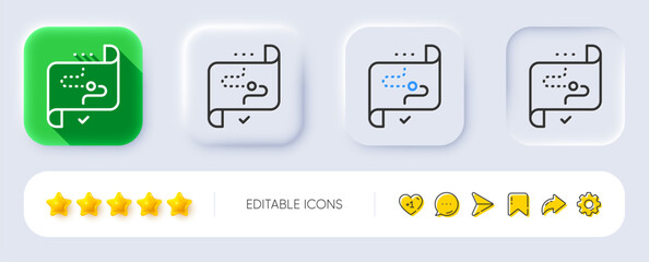 Obraz premium Target path line icon. Neumorphic, Flat shadow, 3d buttons. Stratery goal sign. Core value symbol. Line target path icon. Social media icons. Vector