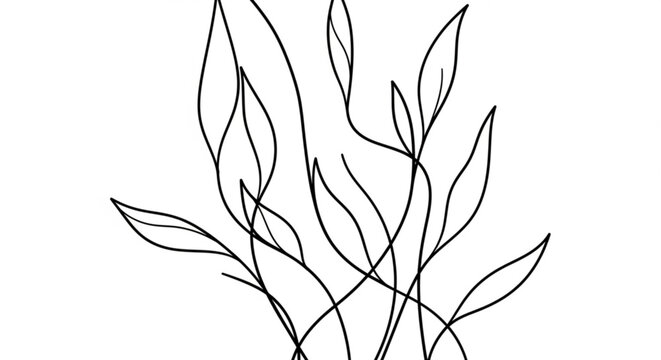 Minimalist line drawing of leafy plant branches on white background simple elegant botanical illustration
