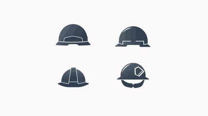 Fototapeta premium Four stylized construction hardhat icons, in shades of gray, set against a plain white background