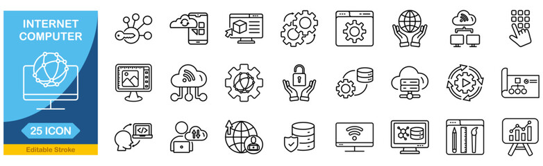 Internet computer web icons in line style. Editable stroke. Vector illustration