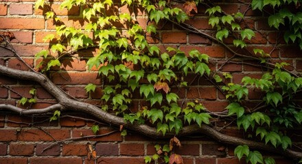Obraz premium A lush green vine grows up a red brick wall