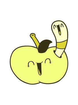 changing color animation of cartoon worm in happy apple