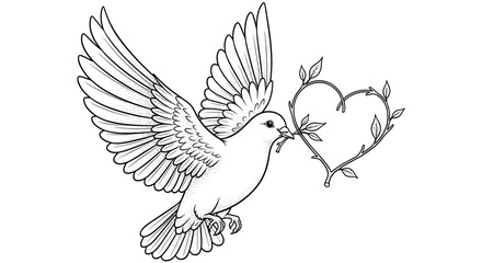 Fototapeta premium Dove Flying with Olive Branch in Beak.