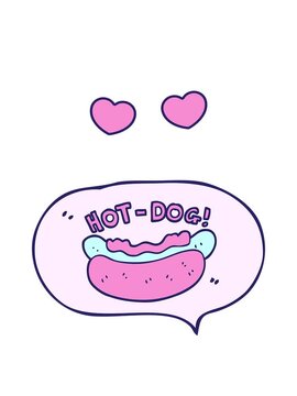 spinning hearts animation of freehand drawn speech bubble cartoon hotdog
