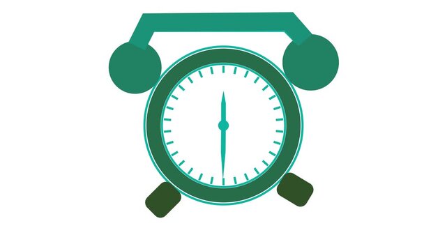 Stylized flat alarm clock with teal and dark green accents on a white background indicating time management and punctuality concepts