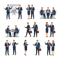 Collection of business people in various professional settings and interactions.