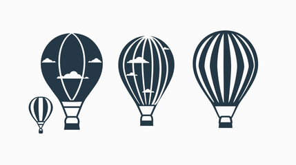 Obraz premium Collection of stylized hot air balloons with clouds on white background