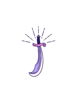 splitting effect animation of illustration of a traditional tattoo style scimitar sword