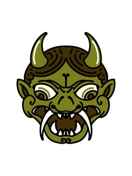 changing color animation of japanese kabuki theatre oni mask
