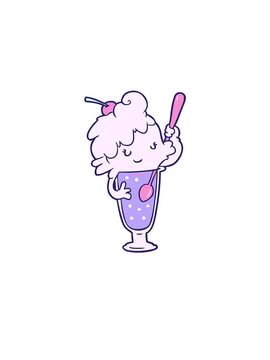 rise and float animation of a cartoon ice cream soda girl