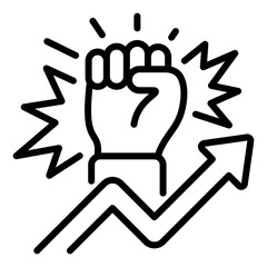 Obraz premium Raised fist with rising arrow symbolizing empowerment and success icon, vector illustration.