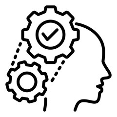 Obraz premium Innovative thinking and problem solving concept with gear mechanism in human head&nbsp;&nbsp;icon, vector illustration.