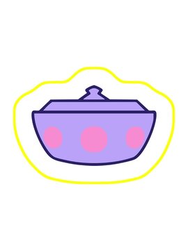 radioactive glowing animation of a traditional pattern japanese ceramic cooking bowl