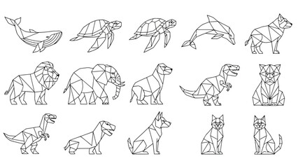 Playful collection of cartoon animals and objects in whimsical black and white line art Vector