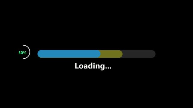 A horizontal loading bar with blue and olive green sections followed by a dark gray section, accompanied by a circular progress indicator showing 30% and the text Loading..." on a black background
