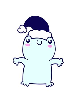 neon light effect animation of cute cartoon frog wearing christmas hat